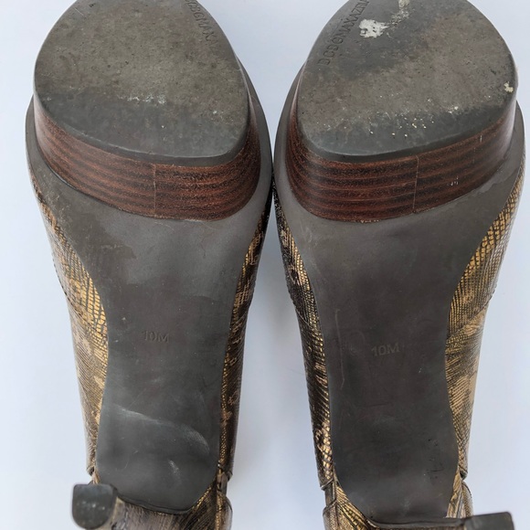 BCBGMaxAzria gold/brown wooden peep toe heels 10 - Picture 8 of 8